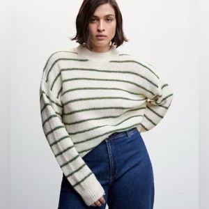Mango 2X green and white striped lurex sweater